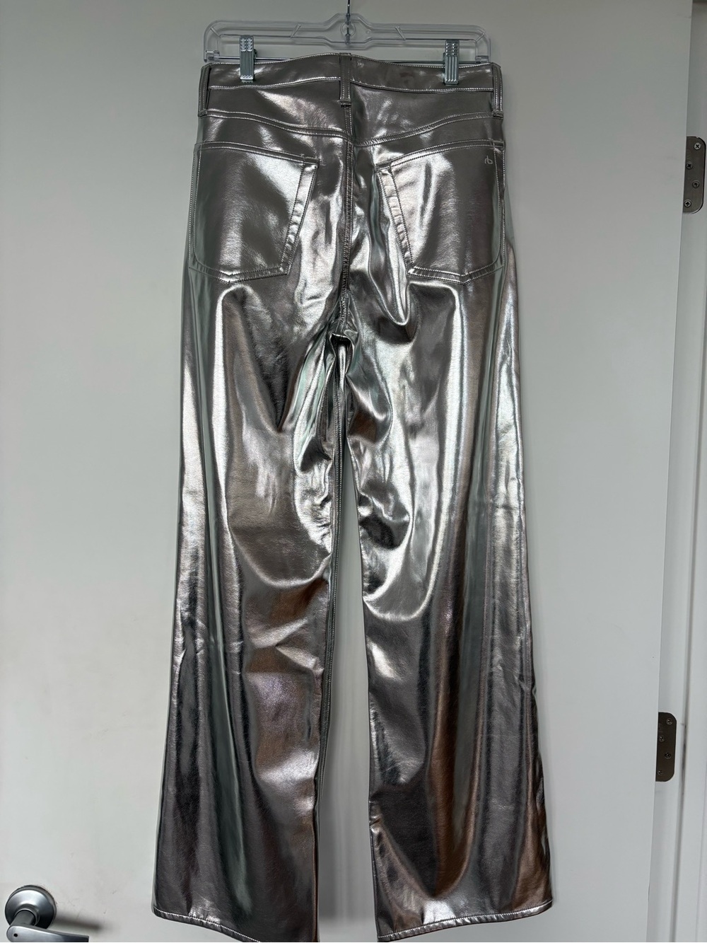 NEW rag & bone metallic silver faux-leather wide-leg pants sz 27 - Picture 6 of 10